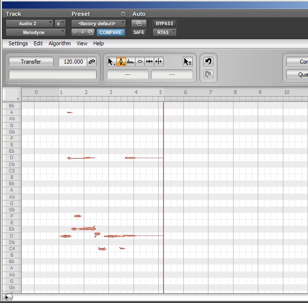 Melodyne - analiza Polyphonic po usunięciu