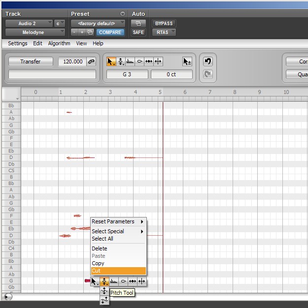 Melodyne - analiza Polyphonic